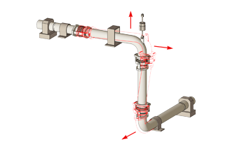 Two gimbal and one hinged expansion joints in three-dimensional system